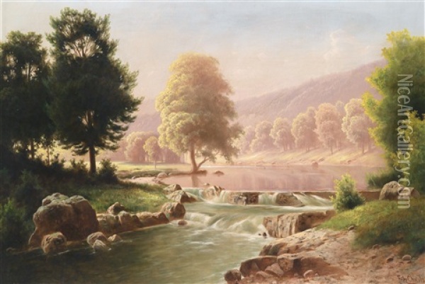Sommerliche Flusslandschaft Mit Katarakt Oil Painting - Fritz Chwala
