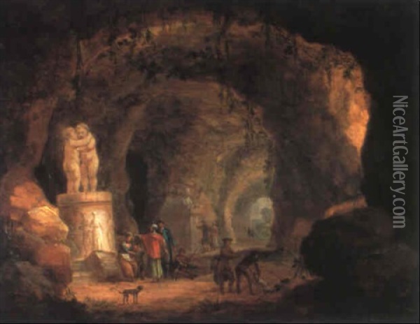 Elegante Gesellschaft Vor Einme Monument In Der Grotte Vor  Grahlstein Bei Frankfurt Oil Painting - Georg Heinrick Hergenroder