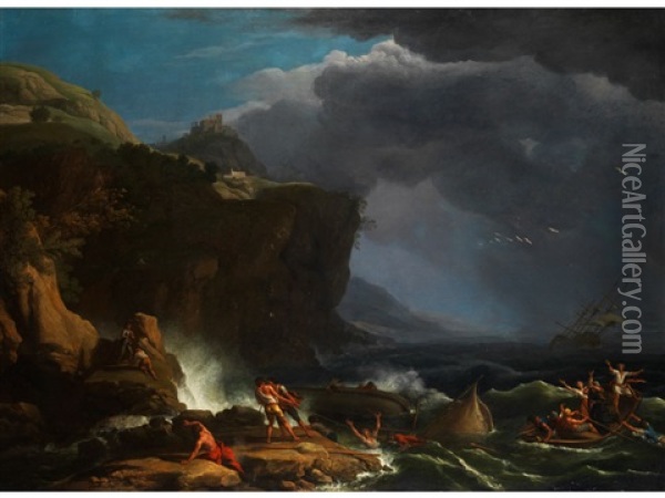 Schiffbruch Vor Steiler Felsenkuste Oil Painting - Adrien Manglard