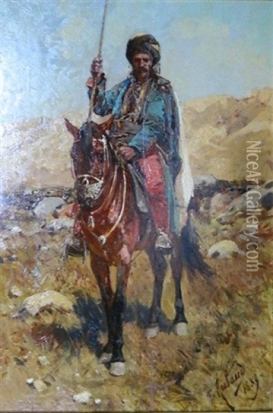 Russian Rider On Horseback Oil Painting - Franz Roubaud