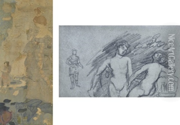 Pair Of Works I) Illustration To A Fairy Story Ii) Nude Sketch (2 Works) Oil Painting - Charles Conder