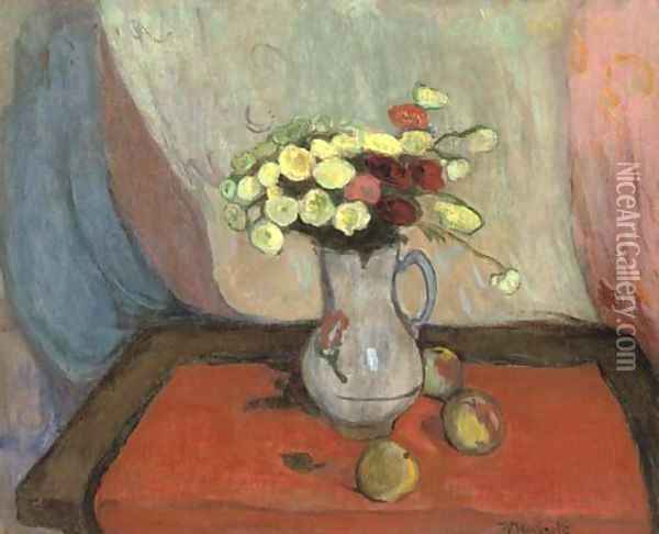 Vase de fleurs avec trois pommes Oil Painting - Wladyslaw Slewinski