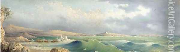 A heavy swell in St. Paul's Bay, Malta Oil Painting - Girolamo Gianni