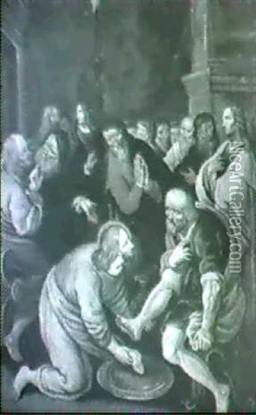 Kristus Vasker Disciplen Simons Fodder, Skaertorsdag Oil Painting - Jan Van Scorel