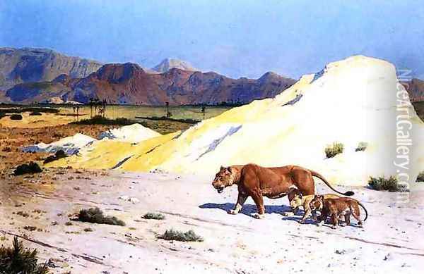 Lioness and Her Cubs Oil Painting - Jean-Leon Gerome