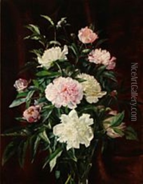Still Life With Pink And White Peonies Oil Painting - Augusta Laessoe