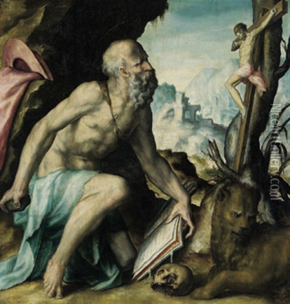 Der Heilige Hieronymus In Der Wuste Oil Painting - Francesco (il Polidorino) Ruviale