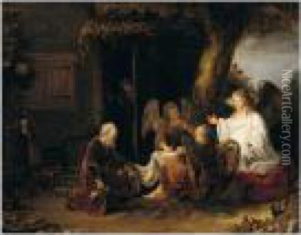 Abraham And The Three Angels Oil Painting - Ferdinand Bol