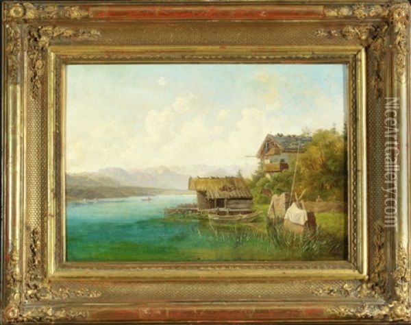 Starnberger See Mit Blick Auf Alpenkette Oil Painting - Michael Lueger