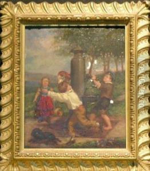 Children At The Water Pump Oil Painting - William Henry Hilliard