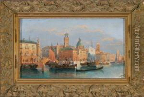Gondeln Vor Venedig Mirreicher Personenstaffage Oil Painting - Karl Kaufmann