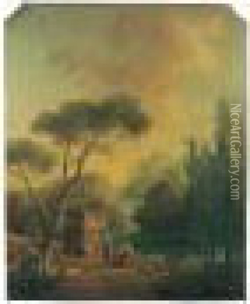 Paysage De Cascade Avec Les Bergers ... Oil Painting - Hubert Robert