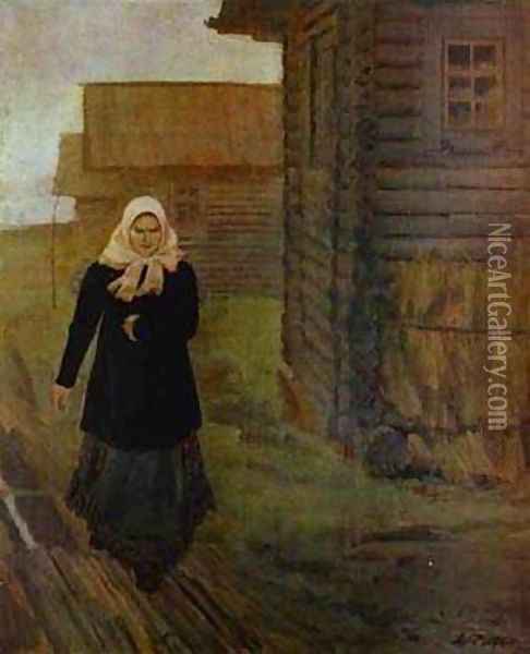 In A Village Going To Liturgy 1903 Oil Painting - Andrei Petrovich Ryabushkin