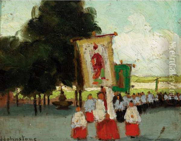 A Procession, St. Anne De Beaupre Oil Painting - John Young Johnstone