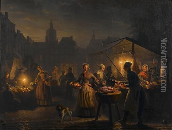The Main Square In The Hague In The Evening Oil Painting - Petrus van Schendel