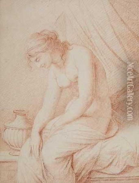 Seated Female Classical Nude Oil Painting - Johannes Maria Monsorno