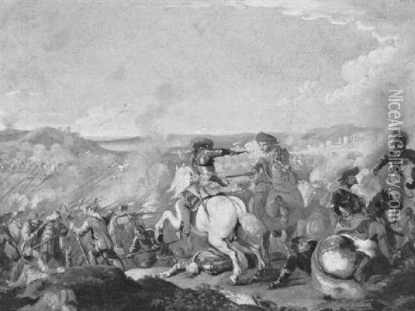 Gefecht Zwischen Reitern Und Infanterie In Einer Gebirgigen Landschaft Oil Painting - Francesco Simonini