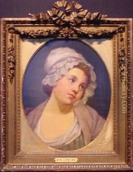 Head Of A Child With Bonnet Oil Painting - Jean Baptiste Greuze