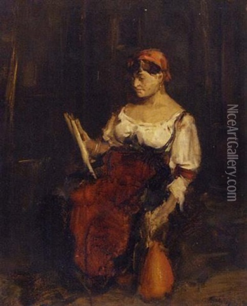 A Seated Lady Reading A Letter Oil Painting - Mihaly Munkacsy