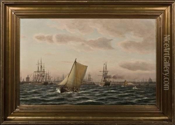 Johan Neumann, Danish Busy Dutch Port Oil Painting - Johann Jens Neumann