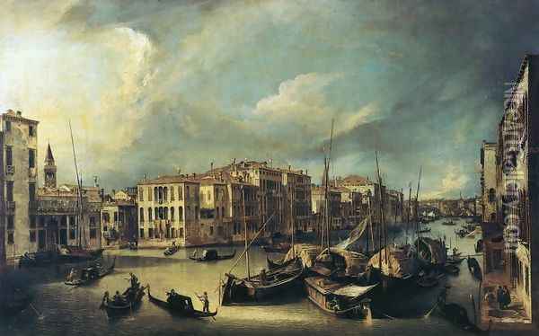 Grand Canal: Looking Northeast from near the Palazzo Corner Spinelli to the Rialto Bridge Oil Painting - (Giovanni Antonio Canal) Canaletto