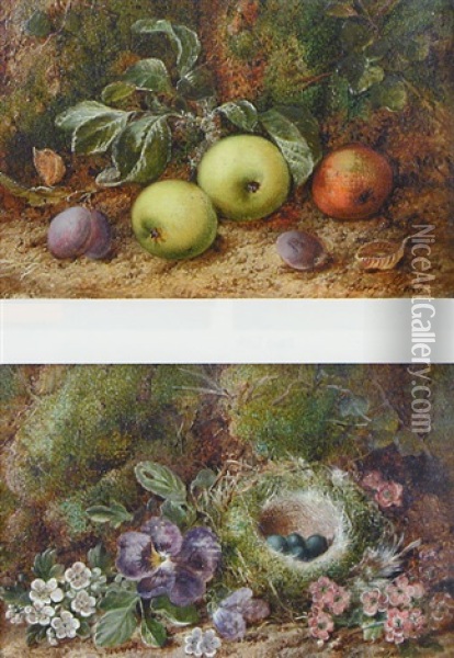 A Still Life Of Plums And Apples Oil Painting - George Clare