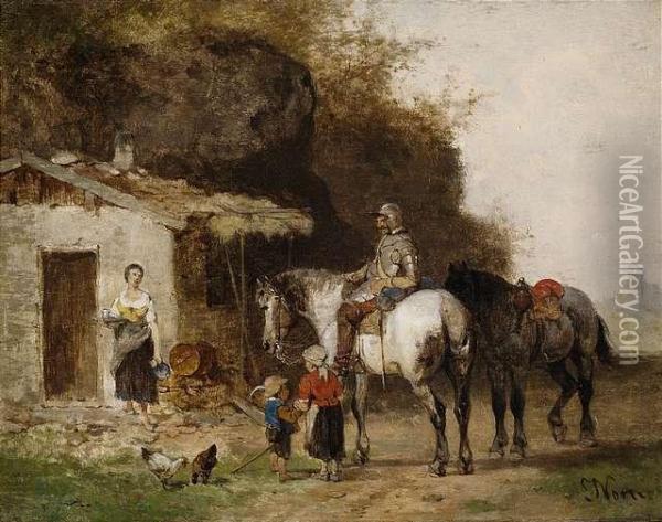 A Resting Horseman Oil Painting - Julius Noerr