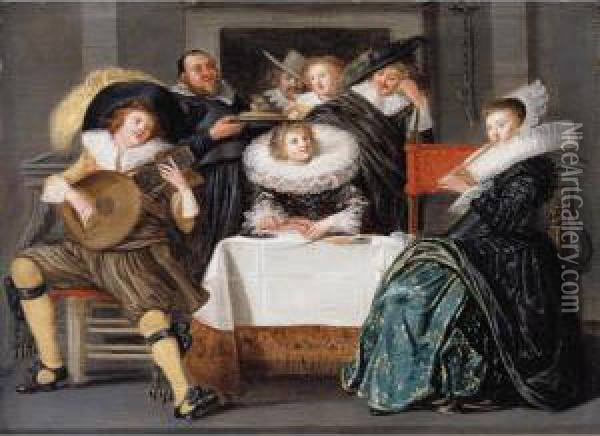A Merry Company Making Music Oil Painting - Dirck Hals