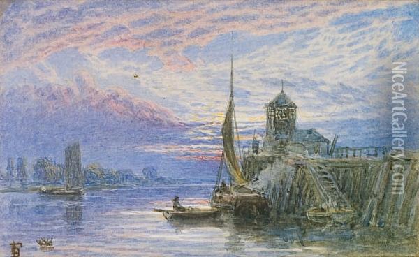A Quay At Dusk Oil Painting - Myles Birket Foster