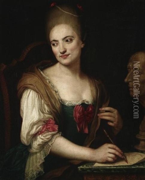 Portrait Einer Jungen Dame, Eine Buste Zeichnend Oil Painting - Georges David Mathieu