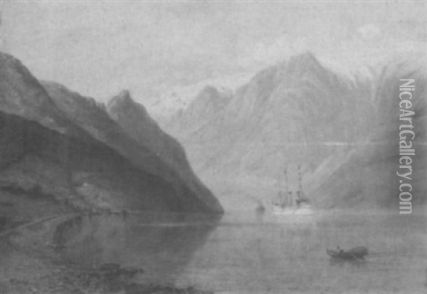 Norwegischer Fjord Mit Der Hohenzollernyacht Oil Painting - Albrecht Kurz