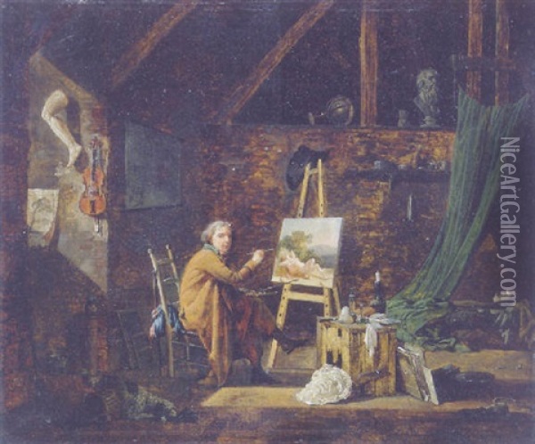 Portrait Of An Artist, Painting In His Studio Oil Painting - Martin Droelling