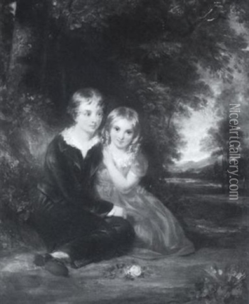 Portrait Of A Brother And Sister Oil Painting - Sir William Charles Ross