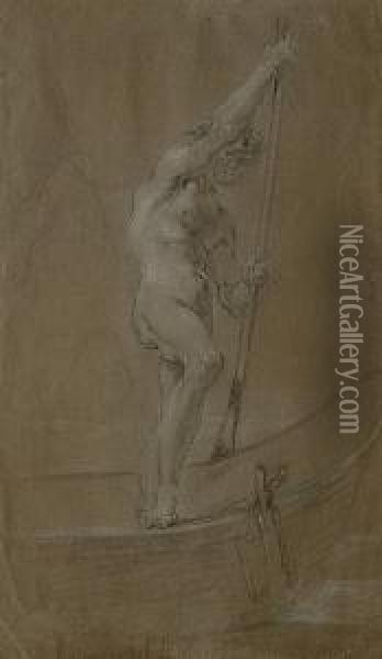 A Standing Male Nude In A Boat (charon?) Oil Painting - Claudio Francesco Beaumont