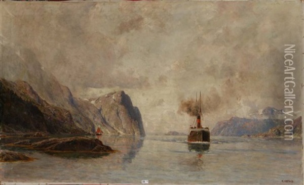 Bateau Dans Le Fjord Oil Painting - Henry Enfield