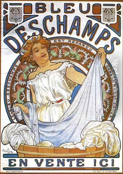 Bleu Deschamps. c. 1897 Oil Painting - Alphonse Maria Mucha
