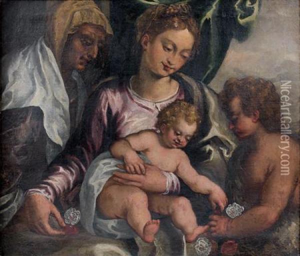 Vierge A L'enfant, Sainte Elisabeth Et Saint Jean-baptiste Oil Painting - Paris Bordone