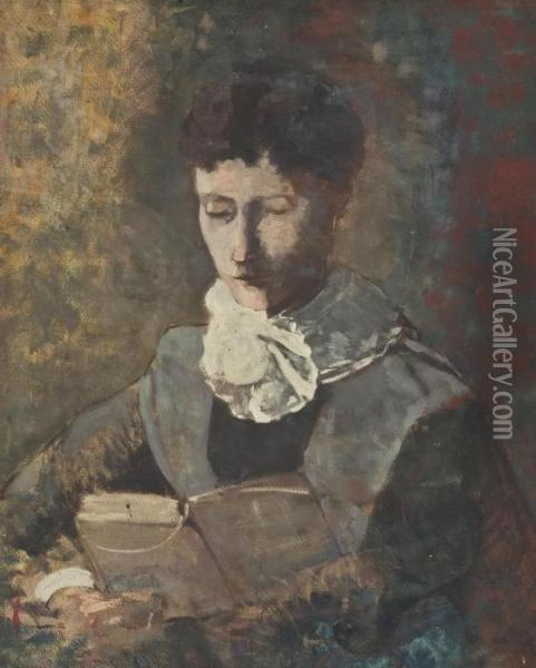 Madame Camille Redon Lisant Oil Painting - Odilon Redon