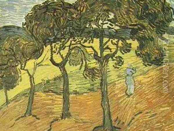 Landscape With Trees And Figures Oil Painting - Vincent Van Gogh