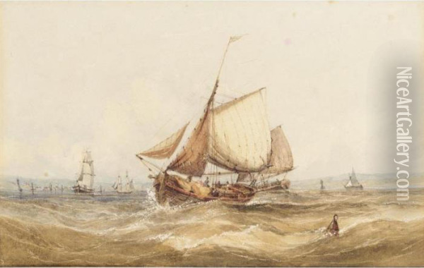 Shipping In A Rough Sea Oil Painting - William Adolphu Knell