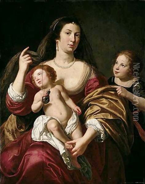 A Mother With An Infant In Her Arms And A Girl Oil Painting - Jan Van Bijlert