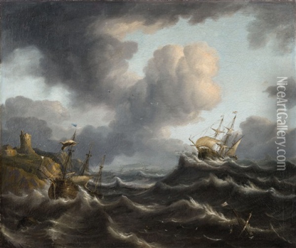 A Shipwreck In Rough Seas Oil Painting - Pieter Mulier the Elder