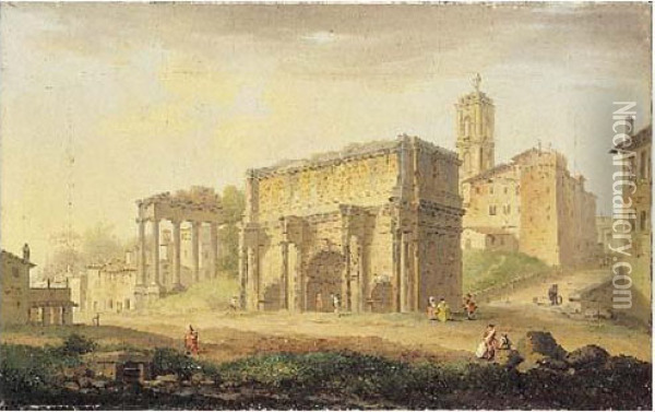 L'arc De Triomphe De Septime Severe A Rome Oil Painting - Philotee Francois Duflos