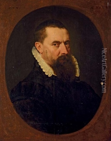 Portrait Of A Bearded Gentleman In A Black Doublet With A White Lace Ruff Oil Painting - Frans Pourbus the Elder