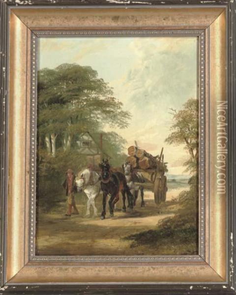 Departing From Home; And The Woodsman Oil Painting - Henry Charles Woollett