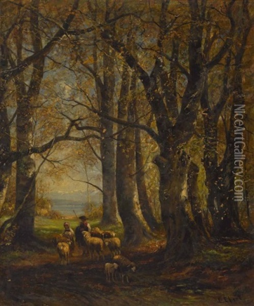 Schafer Auf Waldweg Oil Painting - Carl Ebert