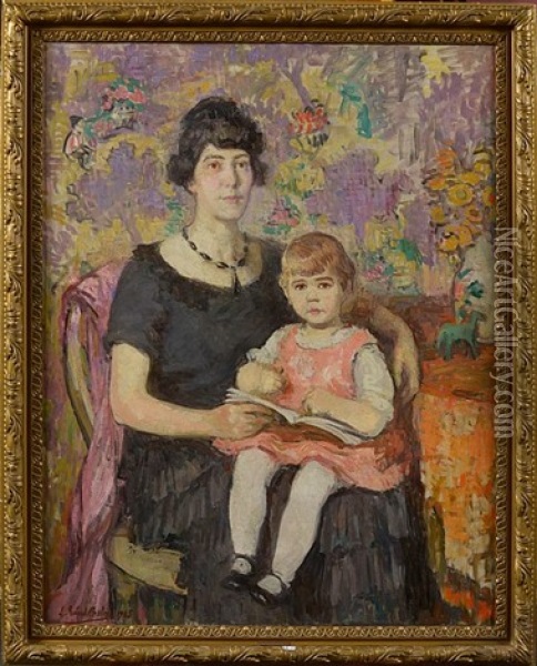 Portrait De Madame Mathij Jowa Et De Sa Fille Suzanne Oil Painting - Louise Brohee