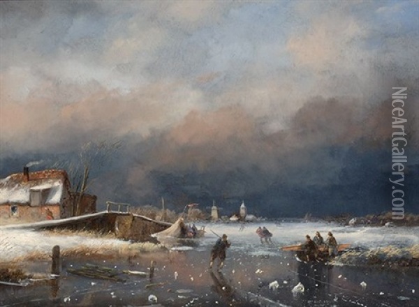 Merriment On The Ice Oil Painting - Nicolaas Johannes Roosenboom