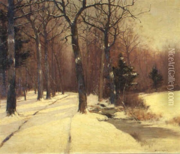 Snow Covered Woodland Path Oil Painting - Bruce Crane