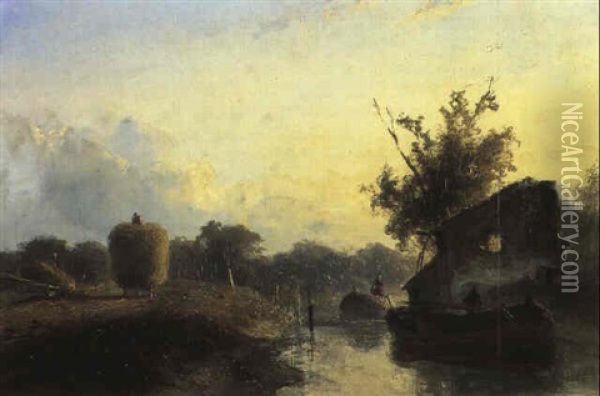 Bord De Canal, L'ete Oil Painting - Johan Barthold Jongkind